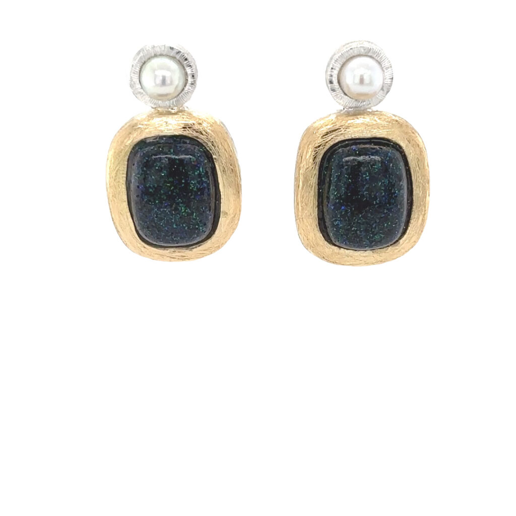 18K yellow, Sterling silver, Fairy Opal and Cultured Pearl earrings
